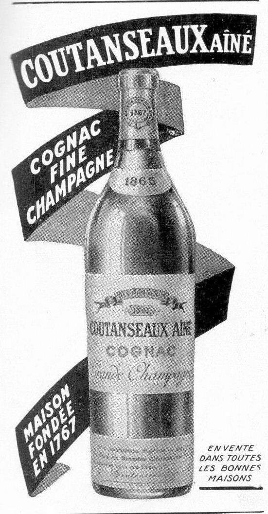 ADVERTISING 1928 OLD COUTANSEAUX COGNAC FINE CHAMPAGNE 1865 HOUSE FOUNDED IN 1767