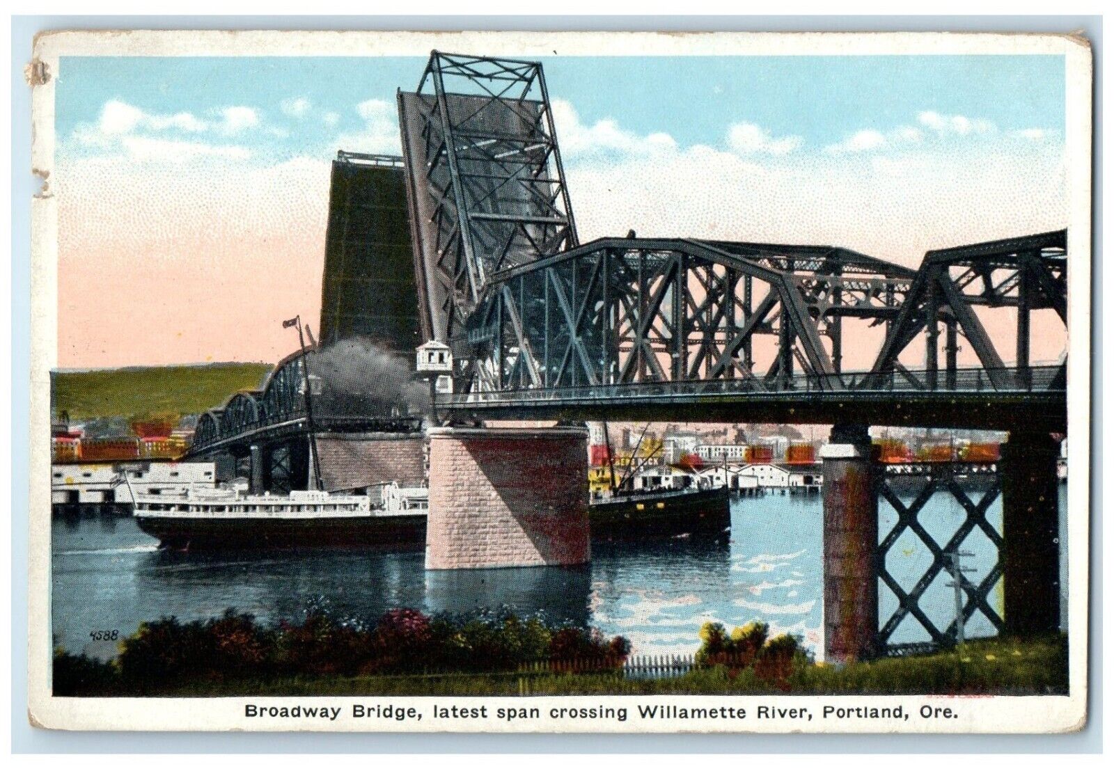 c1910 Broadway Bridge Latest Span Willamette River Portland Oregon OR Postcard