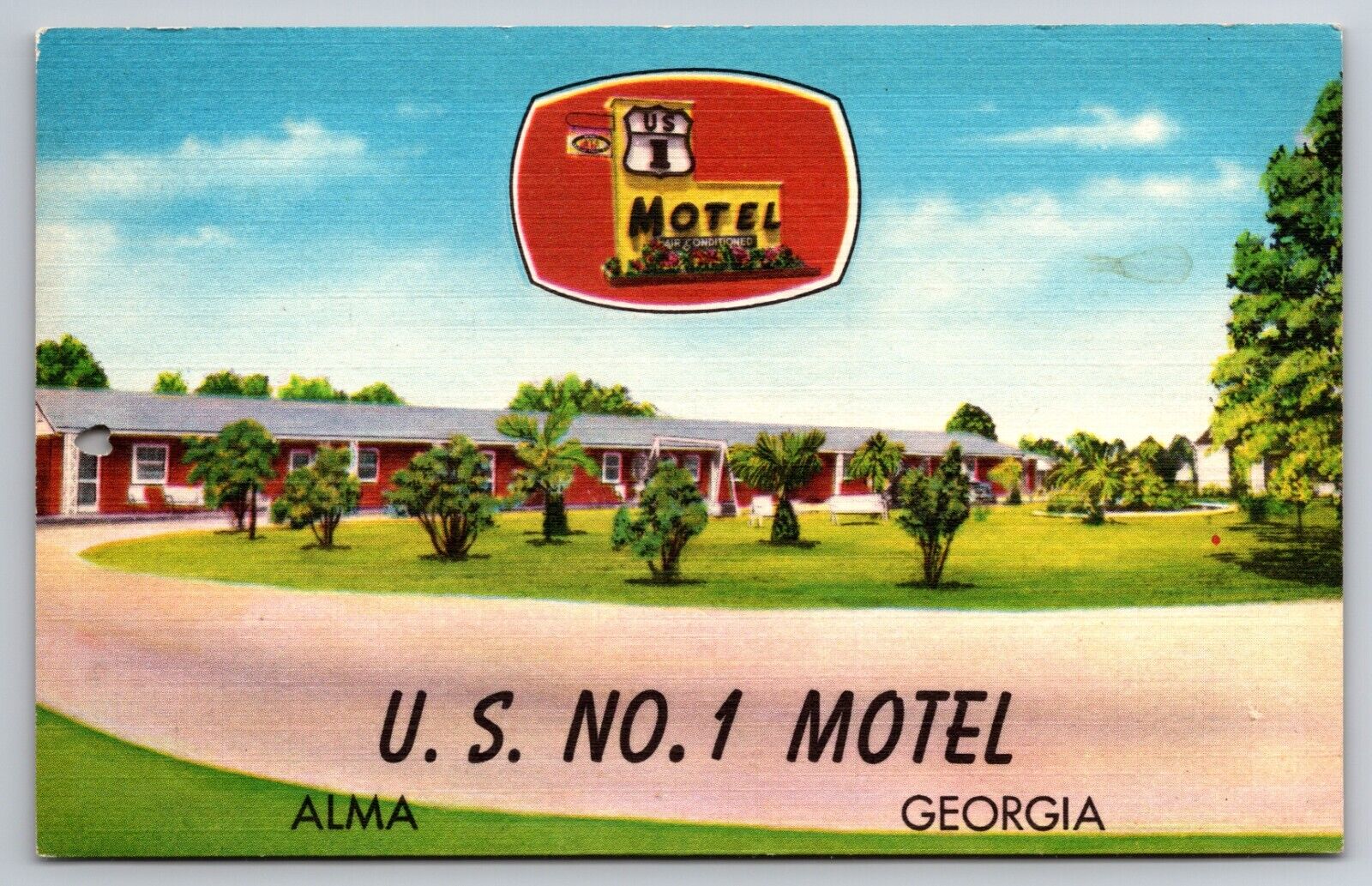 US Highway No. 1 Motel Alma Georgia GA Linen c1950 Postcard