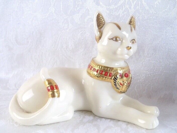 Lenox EGYPTIAN CAT Ivory Porcelain Goddess Figurine 1999 Retired 24K GOLD TRIM