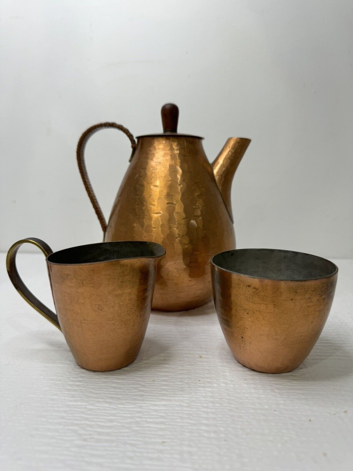 HARALD BUCHRUCKER Vintage Copper Teapot Creamer Cup Serving Set Patina Germany