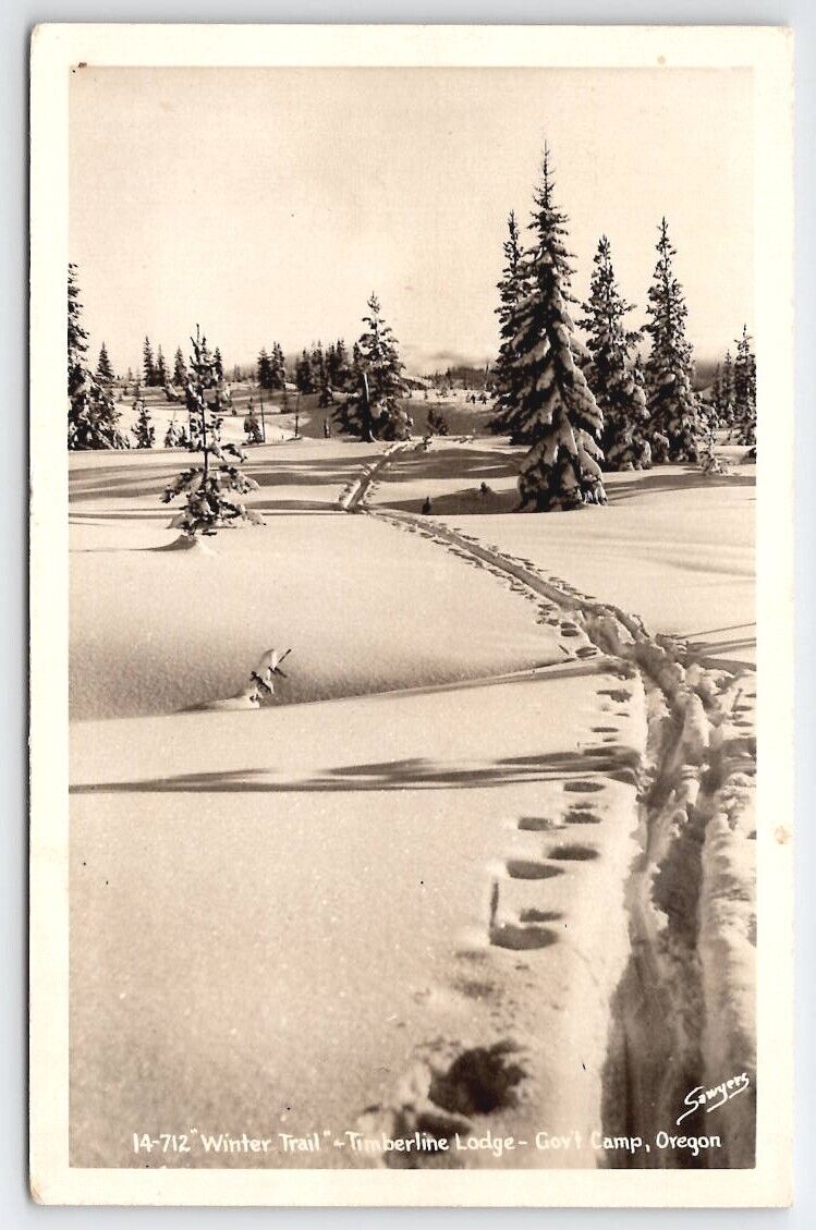 Winter Trail Timberline Lodge Gov\'t Camp Oregon RPPC Sawyer Photo Postcard Y26