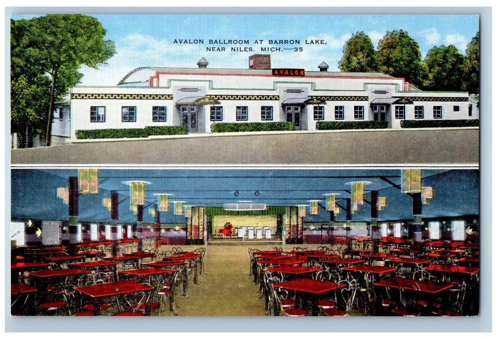 c1940\'s Avalon Ballroom At Barron Lake Scene Niles Michigan MI Unposted Postcard