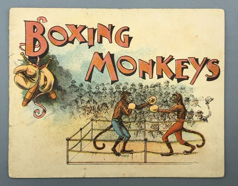 1890s BOXING MONKEYS McLaughlins COFFEE Victorian ADVERTISING Booklet TRADE CARD
