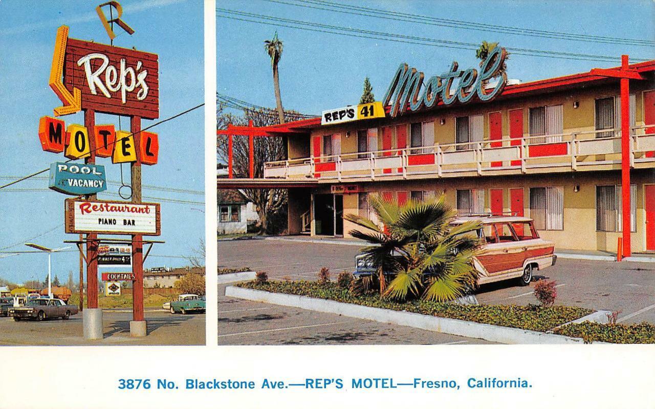 REP\'S MOTEL Fresno, CA Roadside Woody Station Wagon c1960s Vintage Postcard