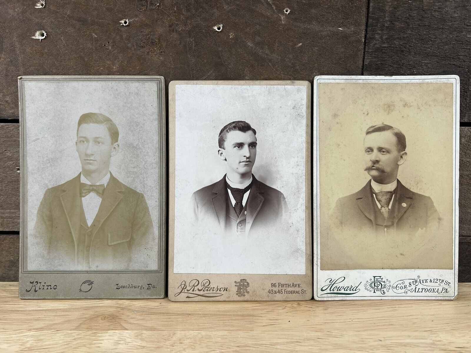 Antique Lot Of 3 Victorian Cabinet Cards Of Men Altoona/Pittsburg/Leechburg PA