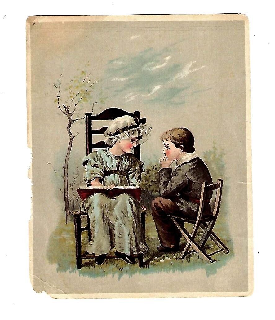 c1890 Trade Card Dr. Friend\'s Cough Balsam, Young Girl Reading To Young Man