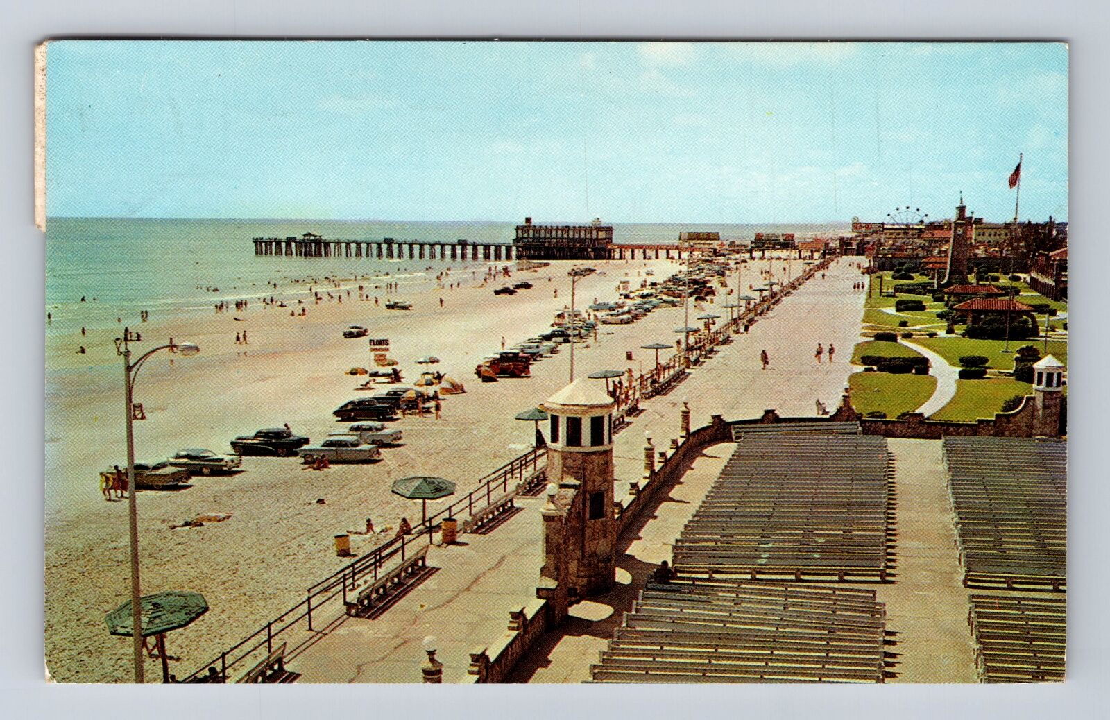Daytona Beach FL-Florida, Looking South From Bandshell, Vintage c1961 Postcard