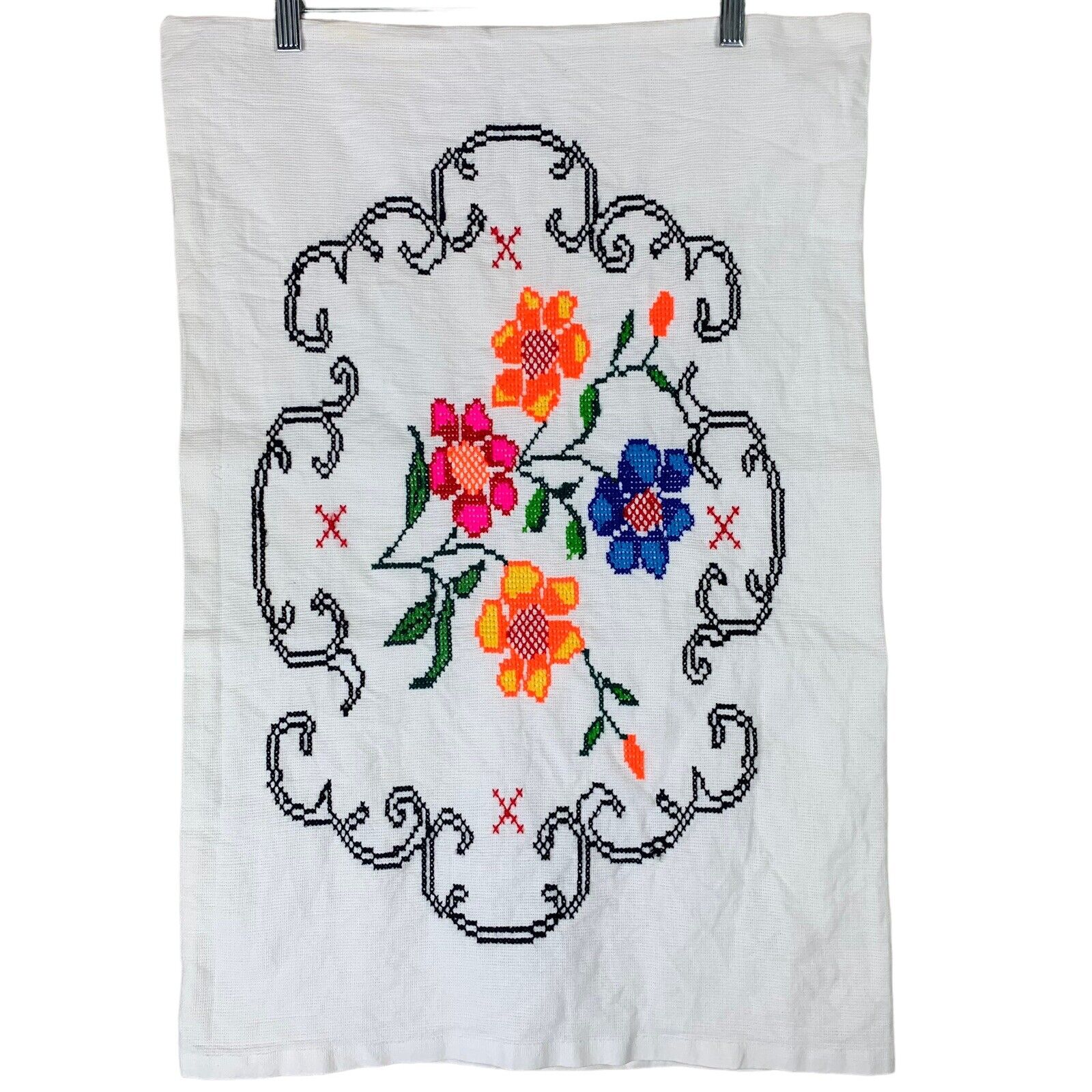 Handmade Embroidered Floral Pillowcases White Neon 26x17\