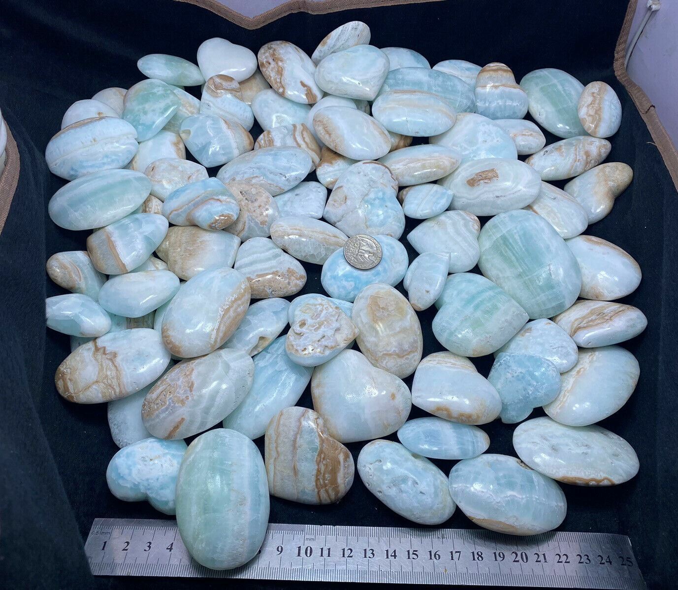 Caribbean Blue Calcite 84 Pcs 5100 gm Top Quality Mixed Hearts & Palm worry lot