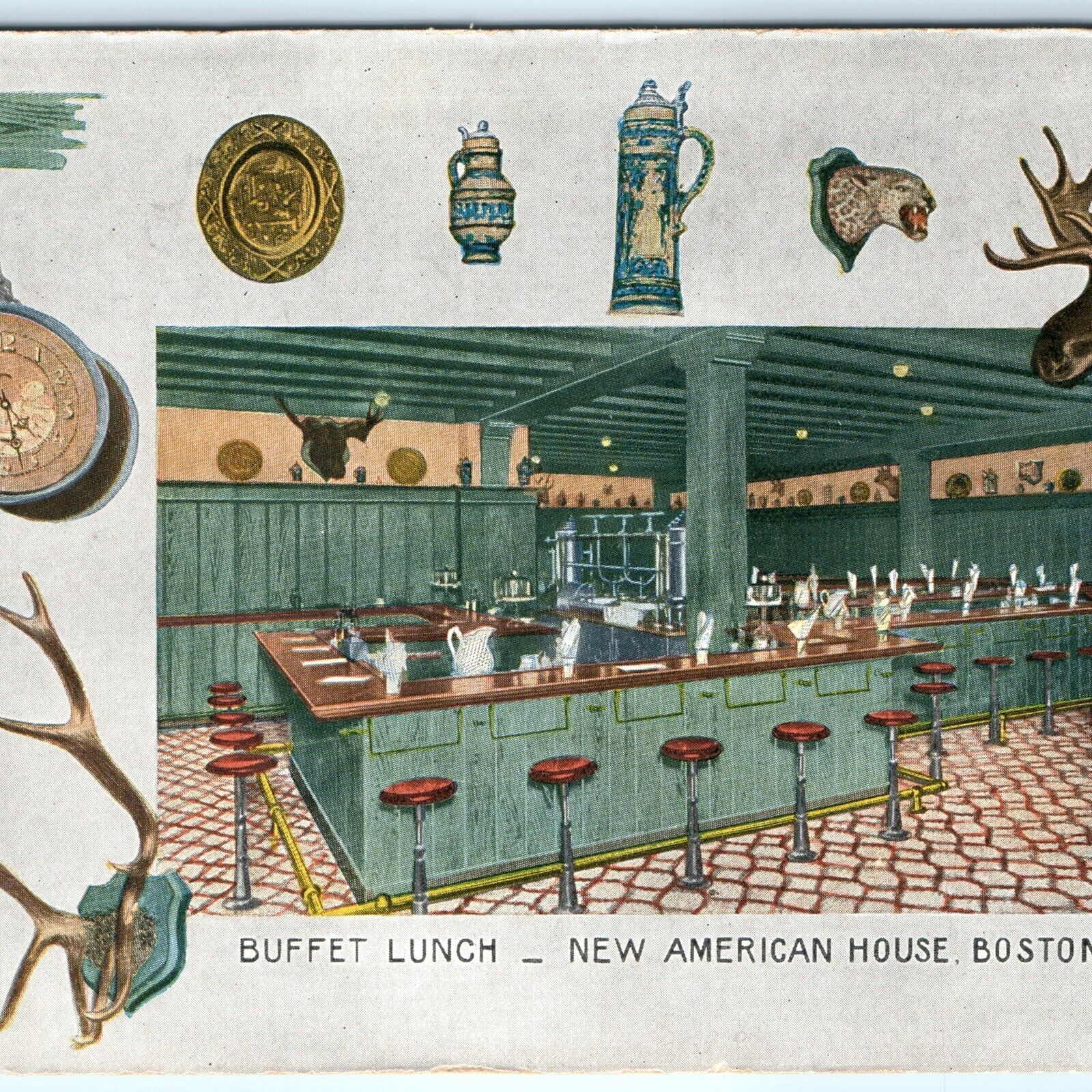 c1900s Boston MA New American House Buffet Bar Wall Art Unused UDB Postcard A102