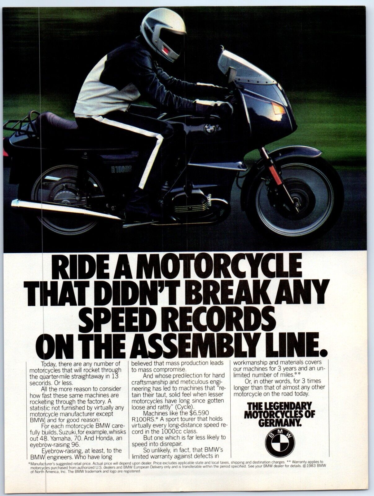 BMW R100RS Motorcycle LEGENDARY MOTORCYCLES OF GERMANY 1983 Print Ad 8\