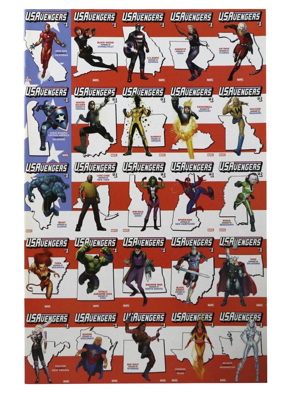 U.S. Avengers #1 Variant Edition 50 States Rod Reis Wraparound Cover Marvel 2017