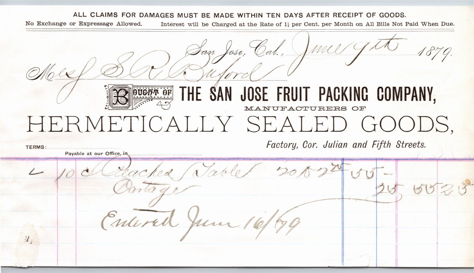 1879 San Jose Fruit Packing Co. \