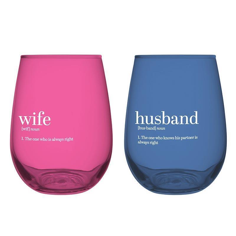 Stemless Wine Glass Set of 2 Husband Wife Size 3.5in x 5in H / 20 oz Pack of 6