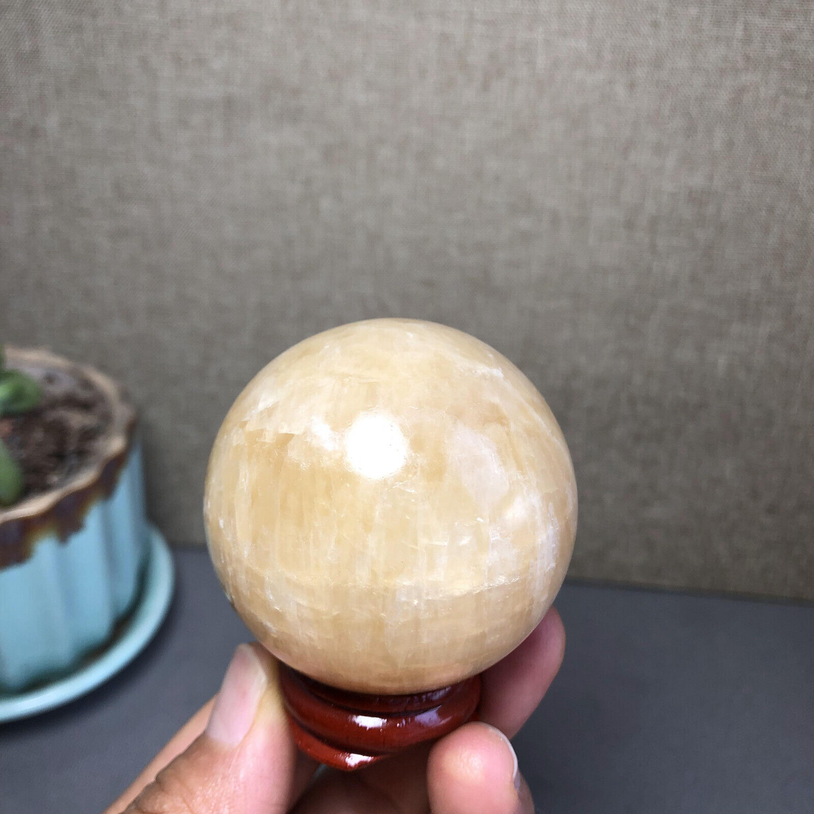 180g Rare Natural polished Yellow Gream Jade Semi-precious Ball sphere 50mm 2137