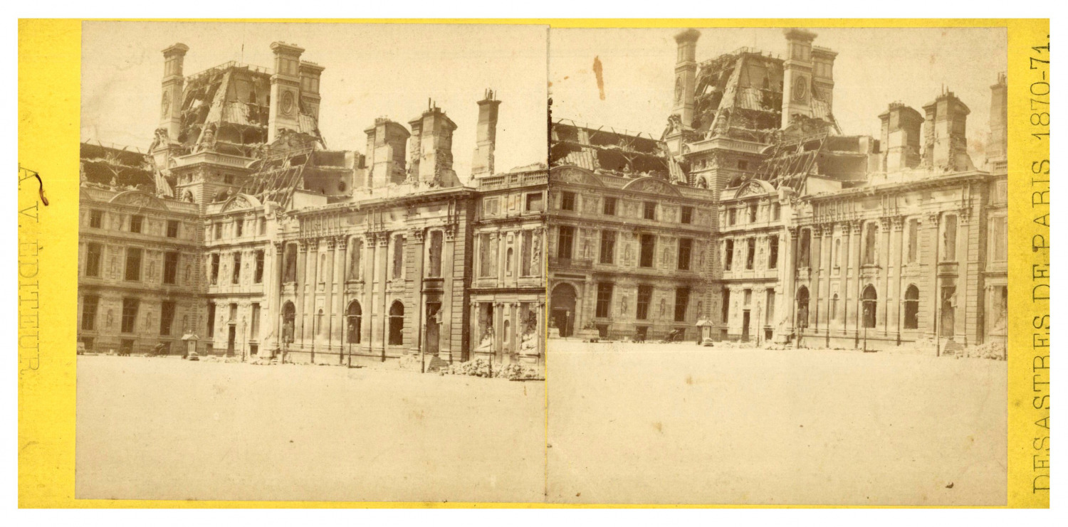Headquarters of Paris, ruins of the Palais des Tuileries, ca.1870, stereo print vintage s