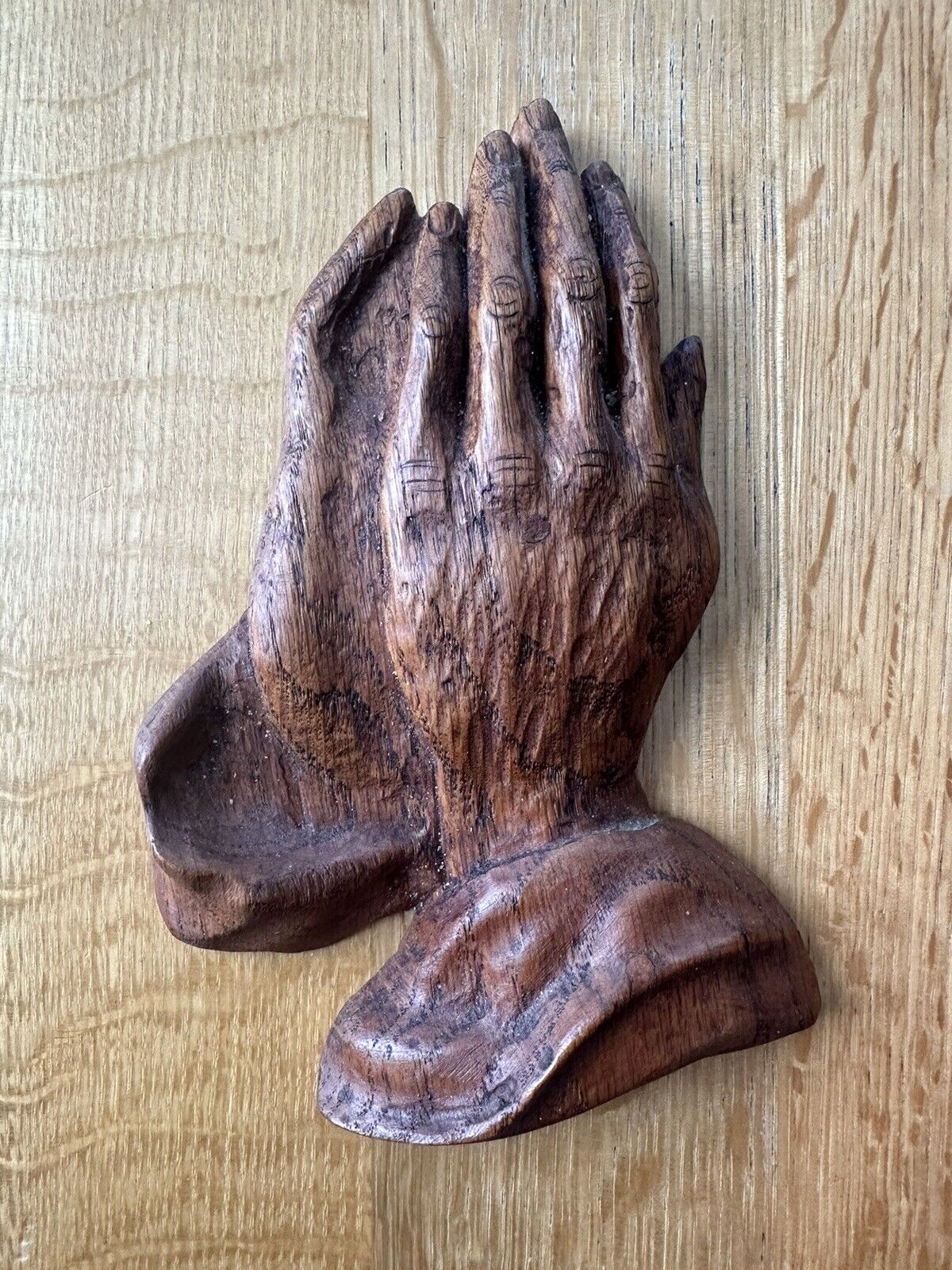 Vintage Hand Carved Wood Praying Hands Figurine Carving Religious 6.5\