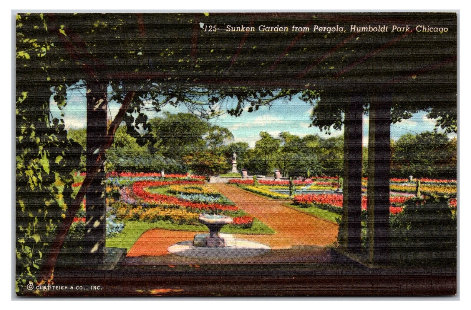 VTG 1930s - Sunken Gardens Humboldt Park, Chicago, Illinois Postcard (UnPosted)