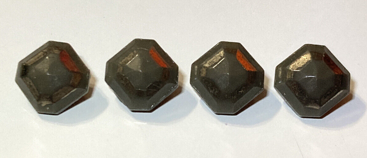Vintage Grey Glass Button Self Shank Diminutive Faceted Square Lot of 4 3/8\