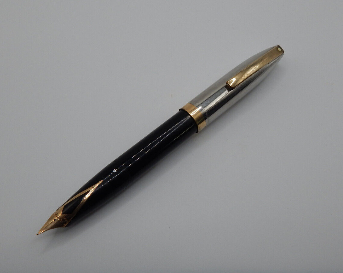 Scarce - Sheaffer PFM IV Black with Brushed Stainless & Gold Trim Fountain Pen