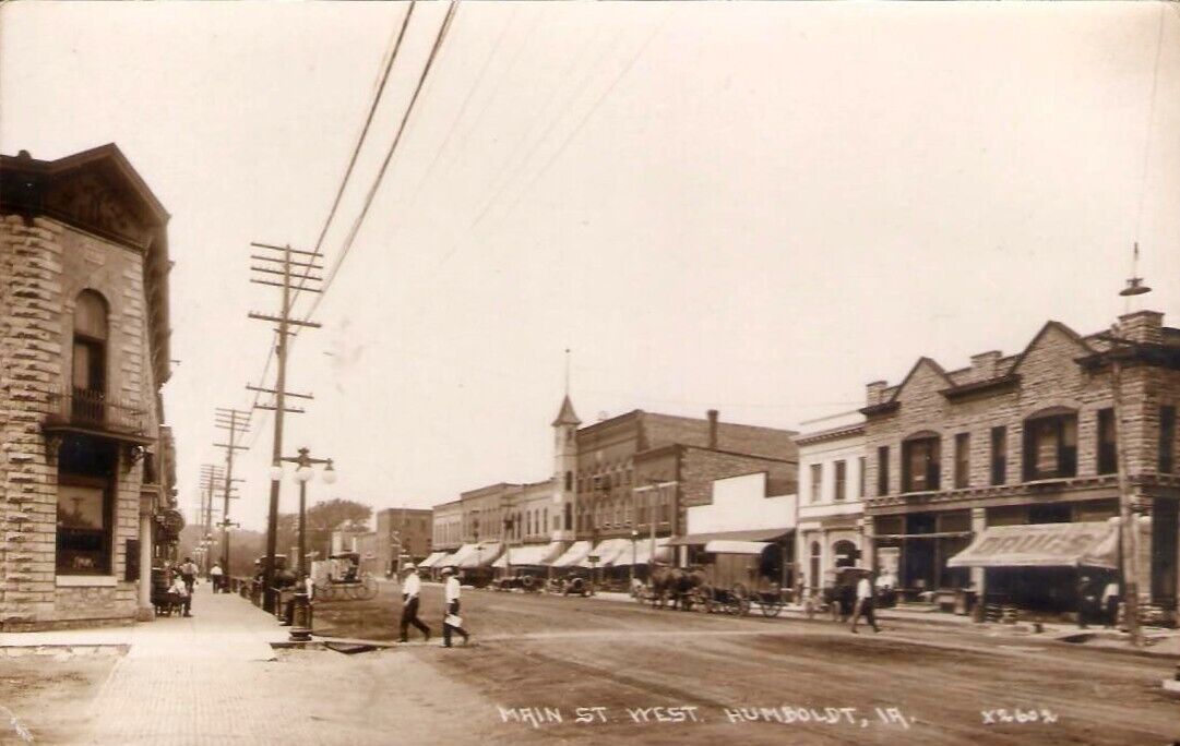 1900s Main Street West Humboldt Iowa Real Photo Postcard