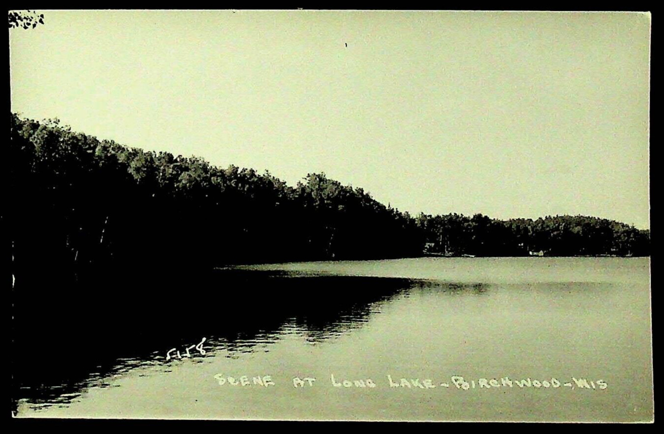 RPPC 1940s Real Photo Postcard Long Lake Scene Birchwood WI