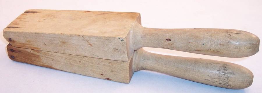Vintage or Antique Primitive Wood Wooden Hinged Garlic Press