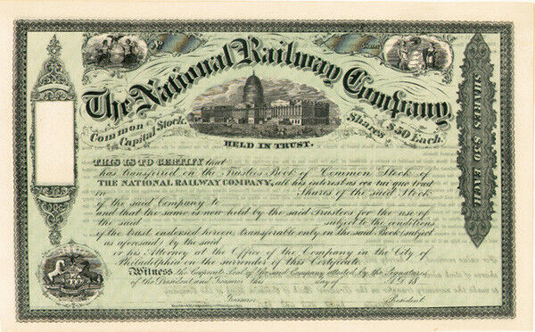 National Railway - Stock Certificate - Railroad Stocks