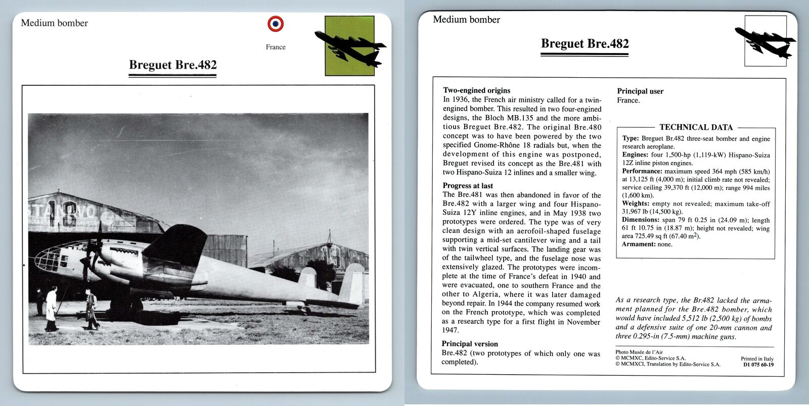 Breguet Bre.482 - Medium Bomber - Warplanes Collectors Club Card