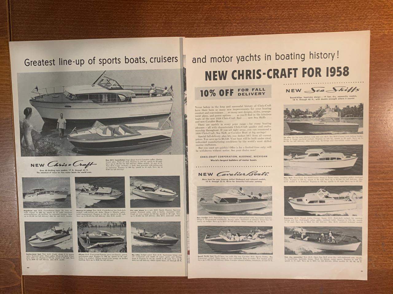 Magazine Ad* - 1958 - Chris-Craft Boats - 14 models shown - (two-pages)