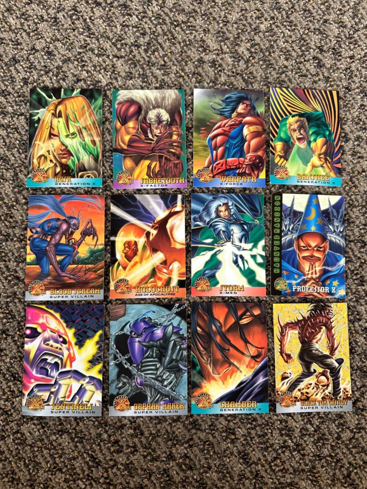 LOT OF 12 1996 Fleer X-Men Cards - Proffessor X, Storm, Banshee, Husk