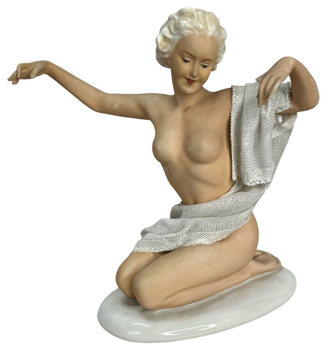 Heinz Schaubach Unterweissbach HUS Germany Sitting Bather Nude Woman Figurine