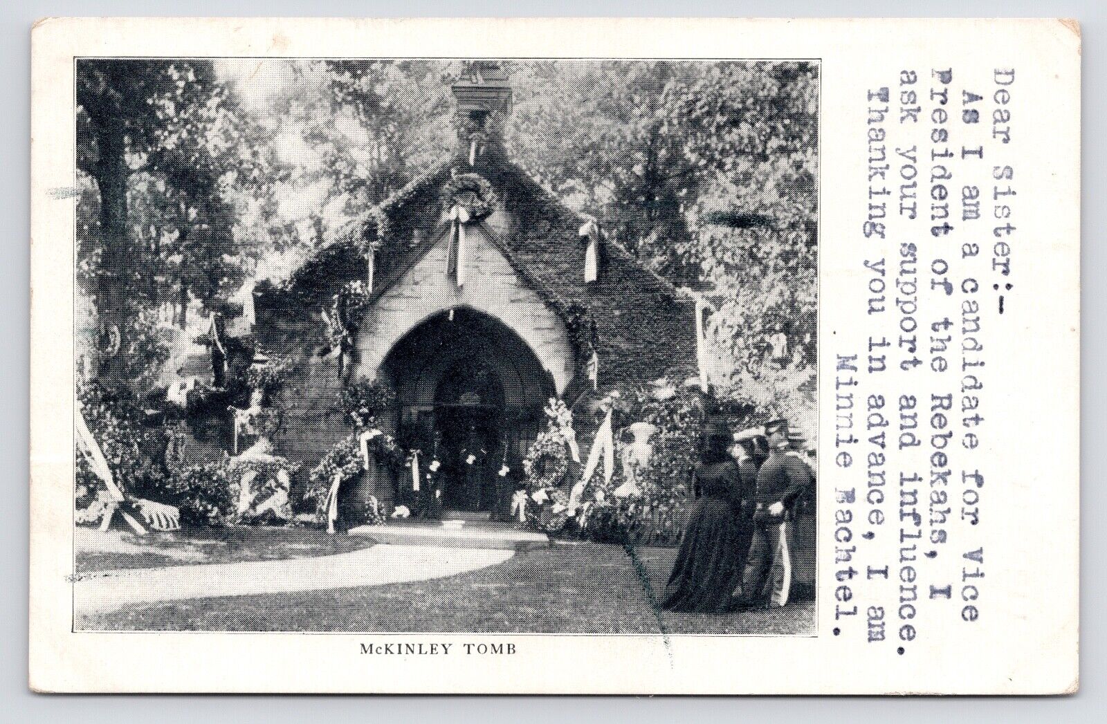 c1905~McKinley Tomb~Rebekahs Campaign Letter~Bachtel~Canton OH~Antique Postcard