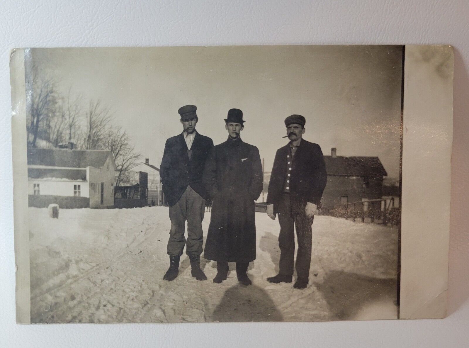 Antique Vintage RPPC 3 Men Smoking Cigars in the Snow Early 1900\'s Post Card