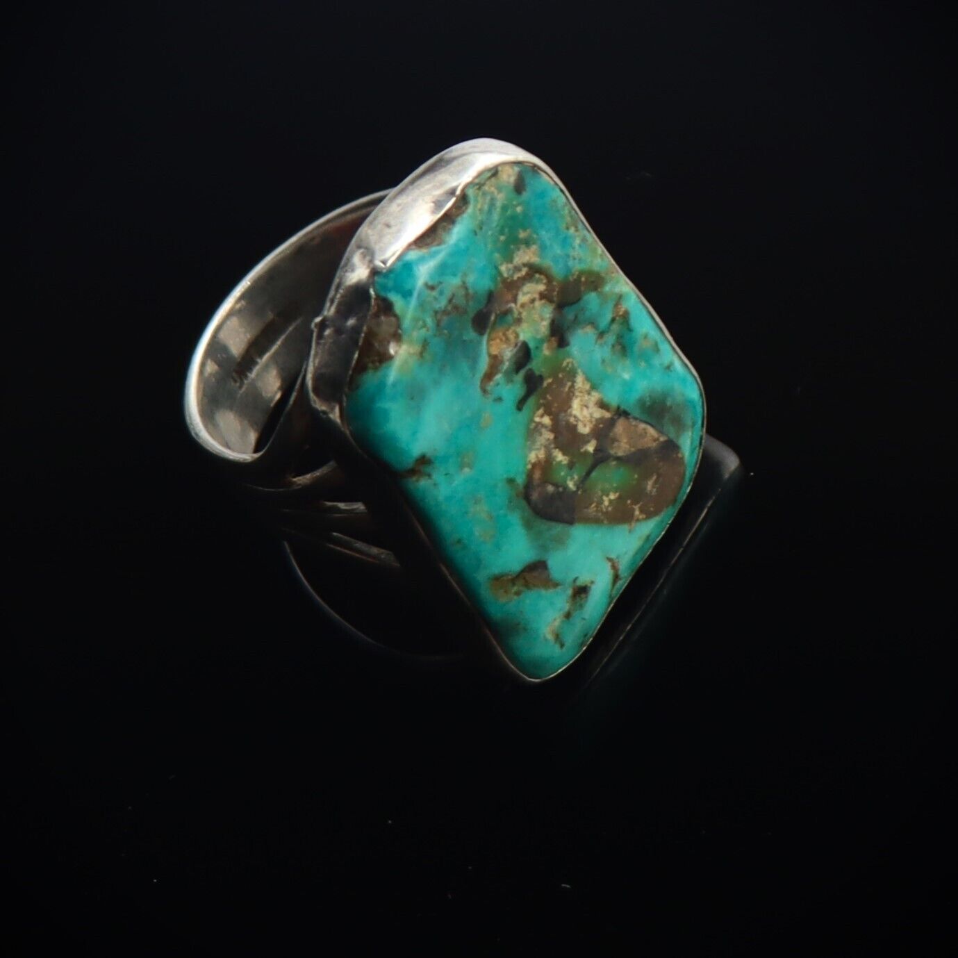 Vtg Old Pawn Sterling Silver Rough Natural Turquoise Slab Statement Ring sz9.75