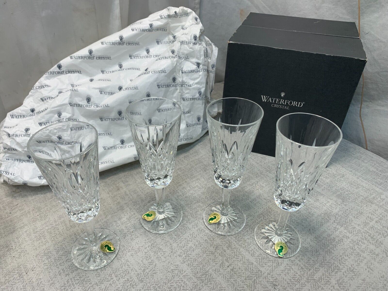 4 Pack Waterford Lismore Crystal Cut Flute Champagne Glasses 6\
