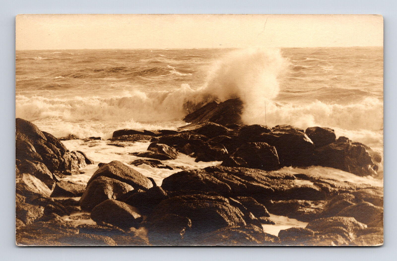 RPPC Waves Crashing on Rocky Beach Postcard