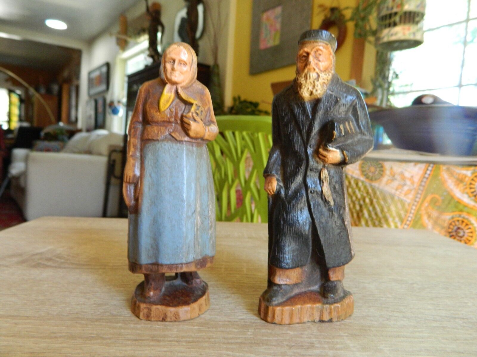 2 Vintage Syroco Wood Figures ~ Old Jewish Man & Woman