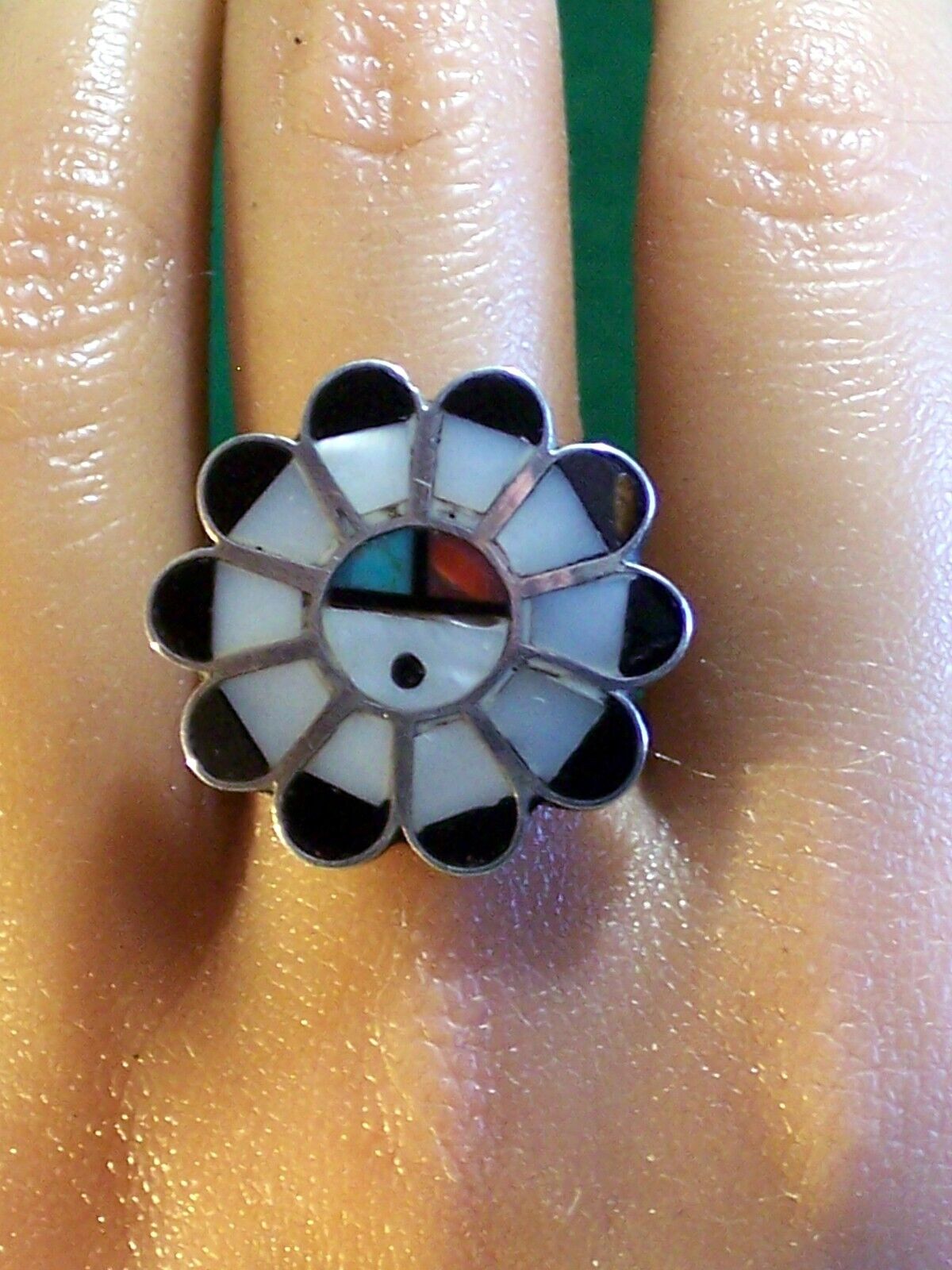  Zuni Sterling Silver & Mosaic Inlay Ring - Gorgeous