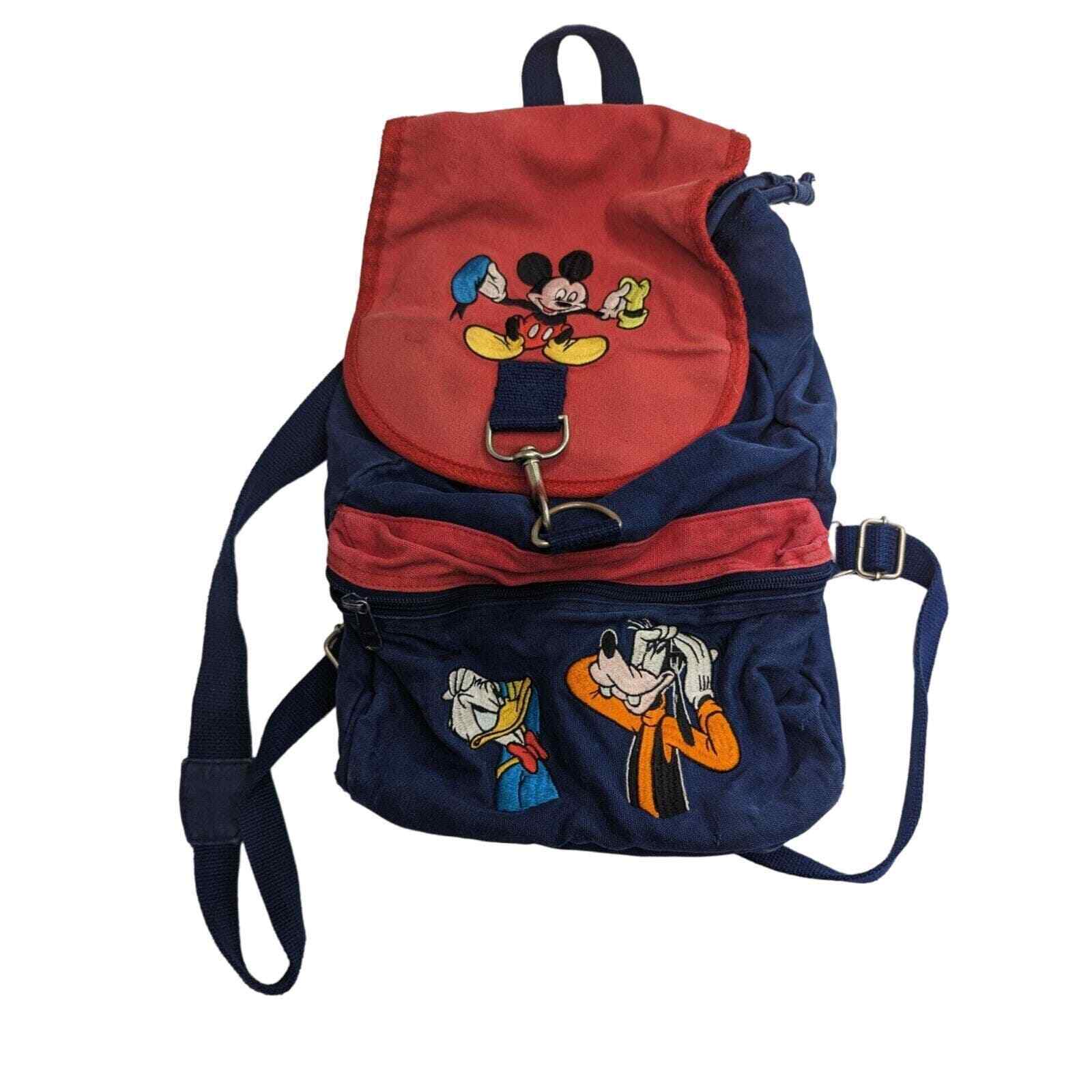 VTG 90s Mickey Mouse & Friends Embroidered Drawstring Backpack Red Blue