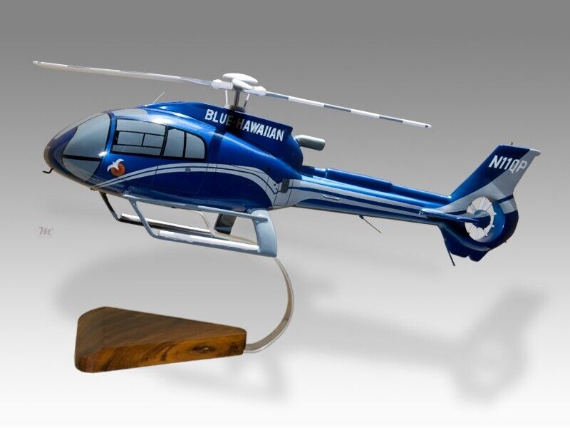 Airbus Eurocopter EC130 Blue Hawaiian Solid Mahogany Wood Replica Model