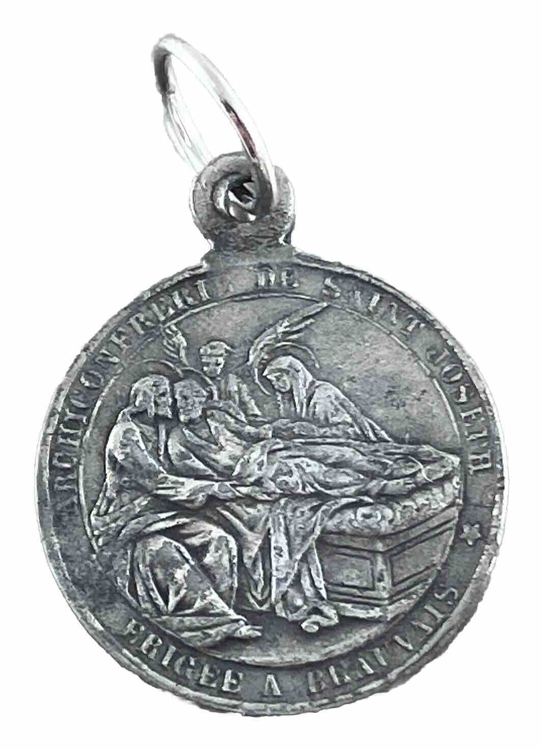 Vintage Catholic Jesus, Mary, Joseph United In Heaven Worn Religious Medal