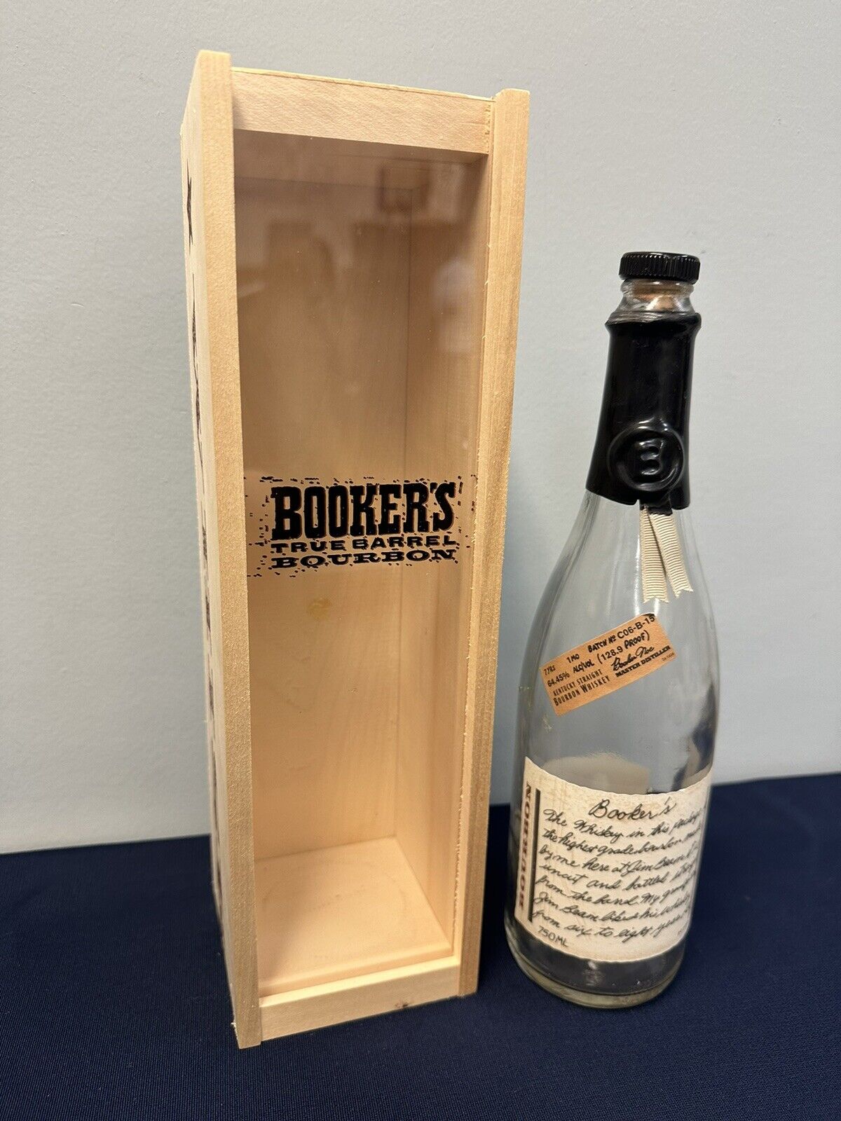 Booker\'s True Barrel Bourbon 7 Yr Bourbon Bottle & Box, Batch C06-B-15, Empty