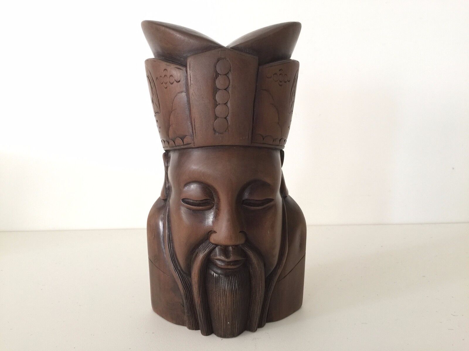 Vintage Chinese Handcarved Wooden Kongzi Head Bust Statue Sculpture, 8\
