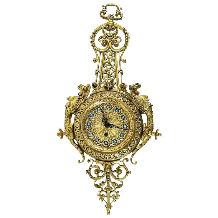 Antique German Gebruder Junghans Wall Clock with Gargoyles Dragons Signed