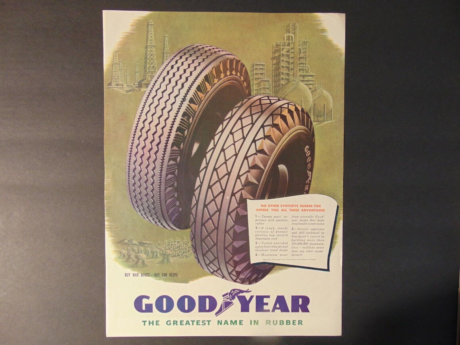 1945 GOOD YEAR TIRES The Greatest Name In Rubber vintage art print ad