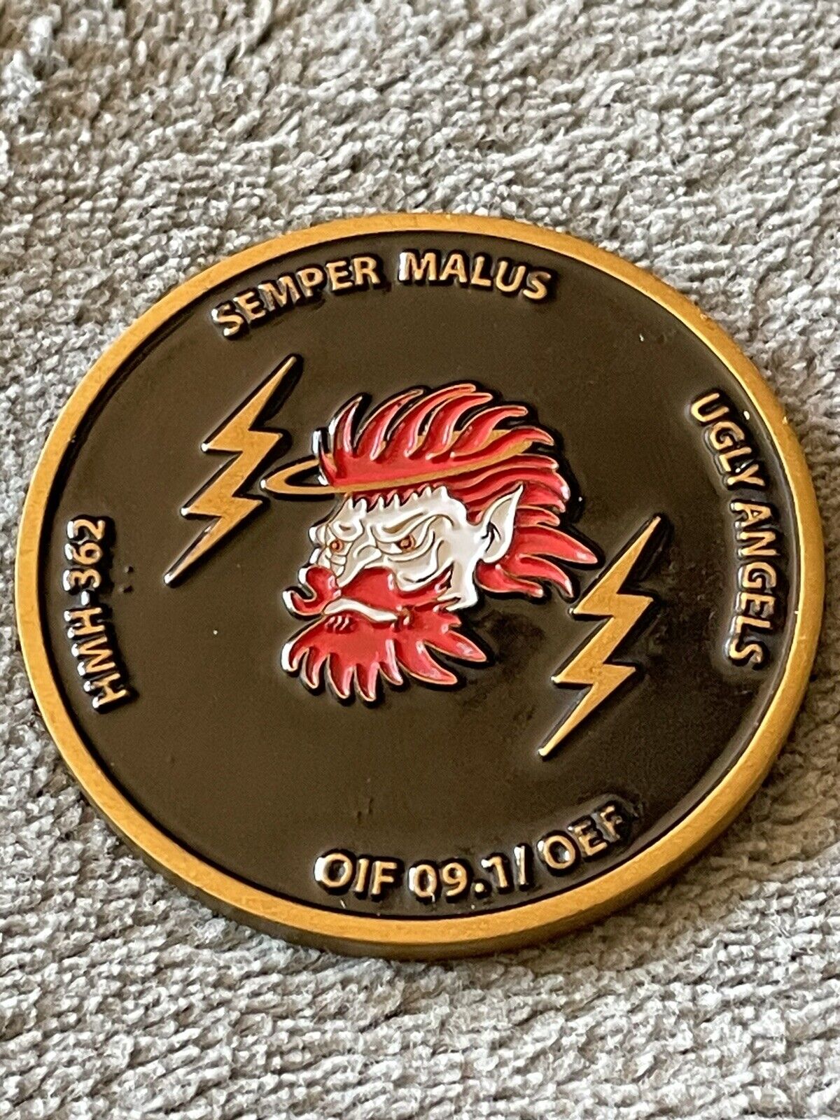 USMC Ugly Angels Challenge Coin HMH-362 Semper Malus OIF 09.1 OEF