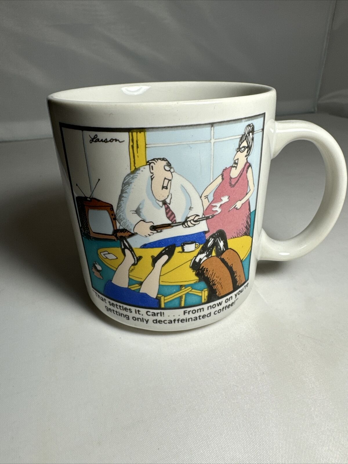 1980 Vintage Far Side Mug Cup Decaffeinated Coffee Cartoon Gary Larson Ceramic