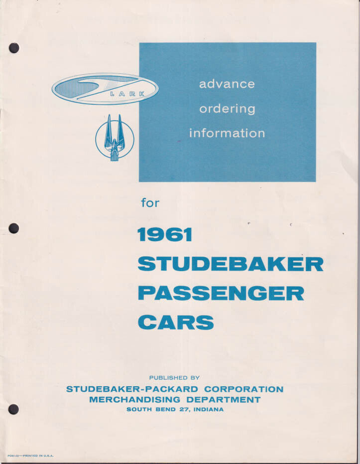 1961 Studebaker Passenger Cars Advance Ordering Information brochure
